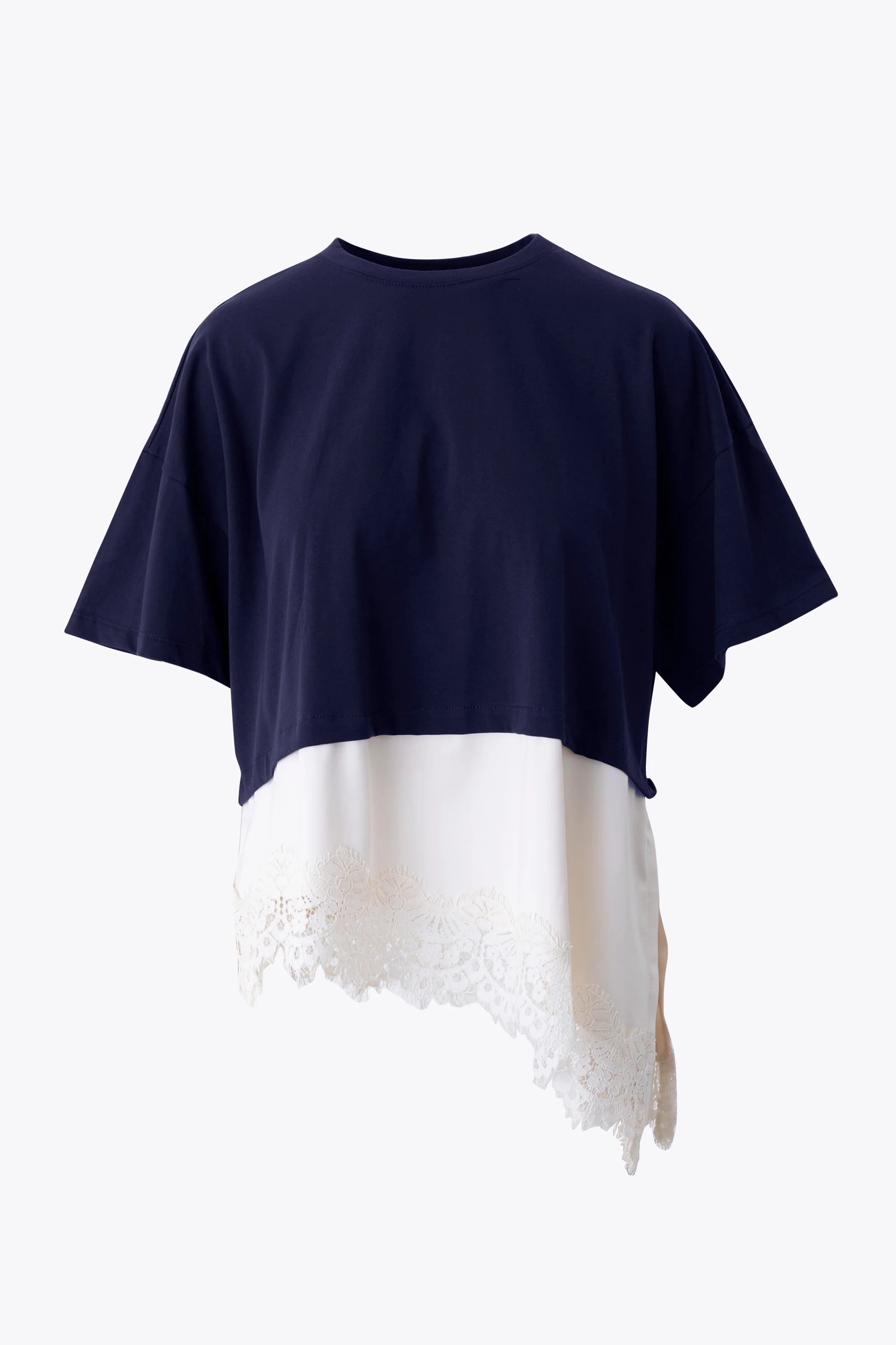 T-shirt in cotone con inserto in raso e pizzo - PE26 - Image 9